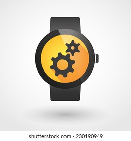 Illustration of an isolated smart watch icon with gears
