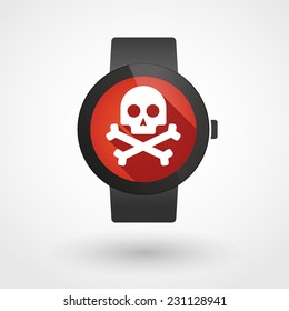 Illustration of a isolated smart watch icon with a skull