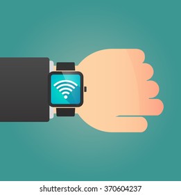 Illustration of a isolated smart watch icon with a radio signal sign