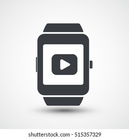 Illustration of an isolated smart watch icon with a play symbol