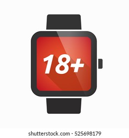 Illustration of an isolated smart watch icon with    the text 18+