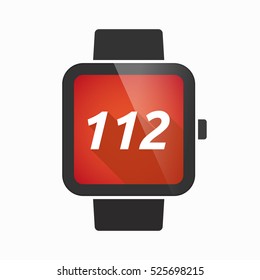 Illustration of an isolated smart watch icon with    the text 112