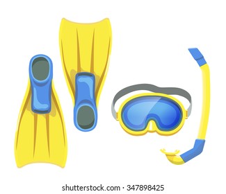 illustration of isolated snorkeling equipment, mask and flippers vector