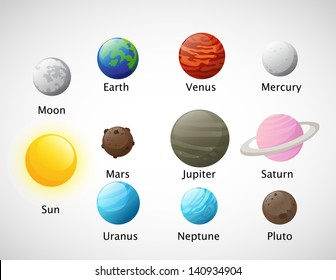 illustration of isolated Solar system icons vector