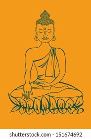 Illustration with isolated statue of Buddha