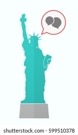 Illustration of an isolated Statue of Liberty with a comic balloon and  comic balloons