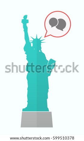 Illustration of an isolated Statue of Liberty with a comic balloon and  comic balloons