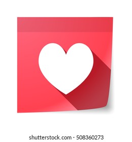 Illustration of an isolated sticky note with  the heart poker playing card sign