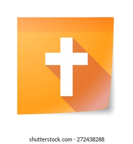Illustration of an isolated sticky note icon with a christian cross
