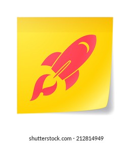 Illustration of an isolated sticky note with a rocket