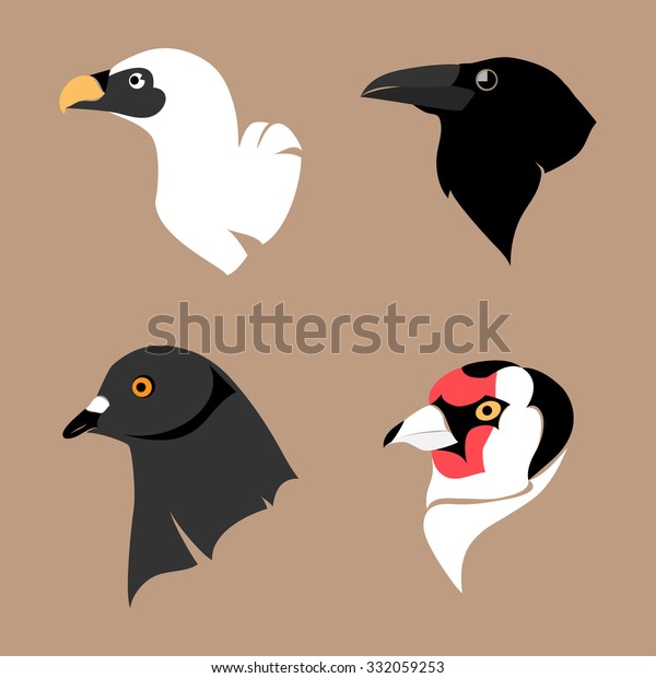 Illustration Isolated Stylized Heads Various Birds Stock Vector Royalty Free