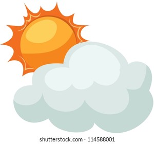 illustration of isolated sun with cloud on white background