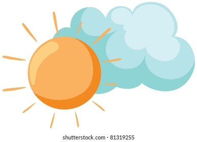 illustration of isolated sun with cloud on white background