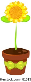 illustration of isolated sunflower in a pot on white background