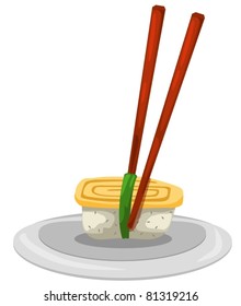 illustration of isolated sushi with chopsticks on white
