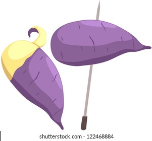illustration of isolated sweet taro  on skewer