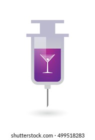 Illustration of an Isolated  syringe with a cocktail glass