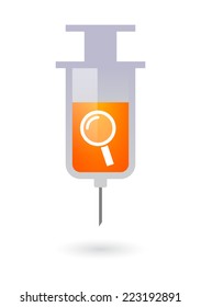 Illustration of an isolated syringe with a magnifier
