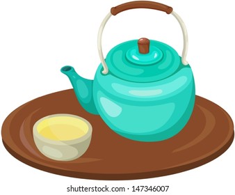 illustration of isolated tea pot with cup on white 