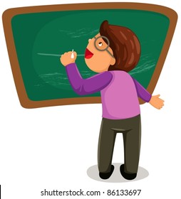 illustration of isolated teacher writing on blackboard