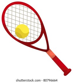 illustration of isolated a tennis racket and ball on white