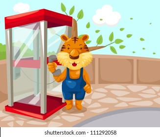 illustration of isolated tiger using phone booth