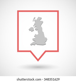 Illustration of an isolated tooltip line art icon with  a map of the UK 