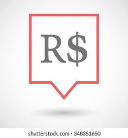 Illustration of an isolated tooltip line art icon with a brazillian real currency sign