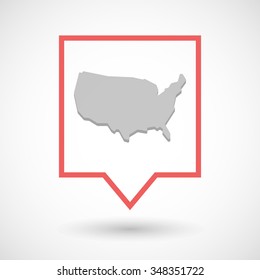 Illustration of an isolated tooltip line art icon with  a map of the USA