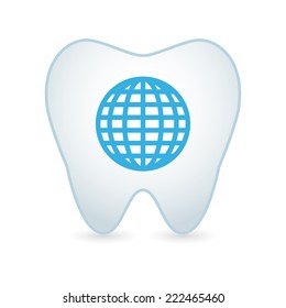 Illustration of an isolated tooth icon with a world map