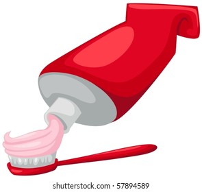 illustration of isolated toothbrush with toothpaste and tube
