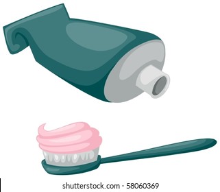 illustration of isolated toothbrush with toothpaste and tube