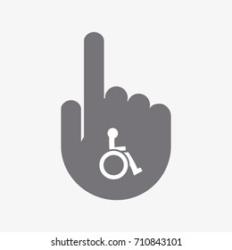 Illustration of an isolated touching hand with  a human figure in a wheelchair icon