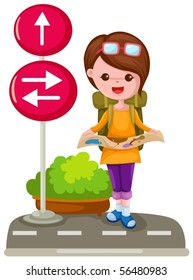 illustration of isolated tourist girl on white background