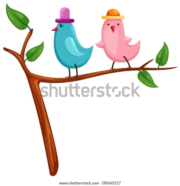 Illustration Isolated Two Birds On Branch Stock Vector (Royalty Free