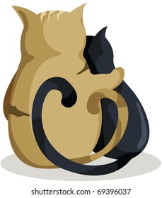 illustration of isolated two cats in love