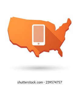 Illustration of an isolated USA map icon with a phone
