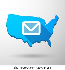 Illustration of an isolated USA map icon with an email sign