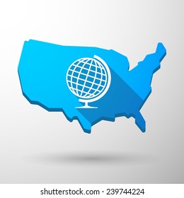 Illustration of an isolated USA map icon with a world globe