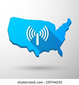 Illustration of an isolated USA map icon with an antenna