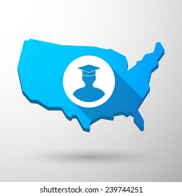 Illustration of an isolated USA map icon with a student