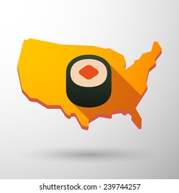 Illustration of an isolated USA map icon with a sushi