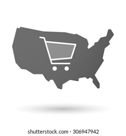 Illustration of an isolated USA map icon with a shopping cart