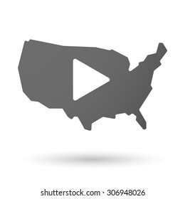 Illustration of an isolated USA map icon with a play sign