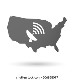 Illustration of an isolated USA map icon with a satellite dish