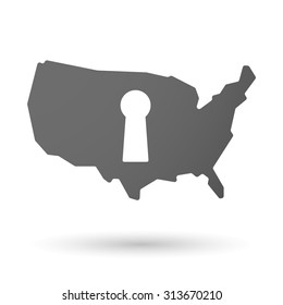 Illustration of an isolated USA map icon with a key hole