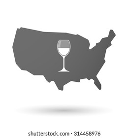 Illustration of an isolated USA map icon with a cup of wine