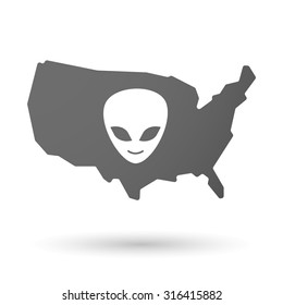 Illustration of an isolated USA map icon with an alien face