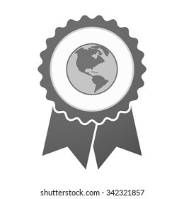Illustration of an isolated vector badge icon with an America region world globe