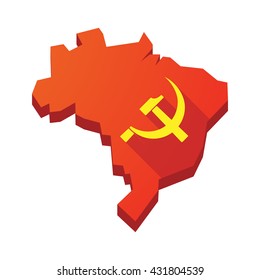 Illustration of an isolated vector Brazil map with  the communist symbol